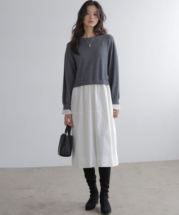 組曲 バルーンドッキングワンピース グレー系