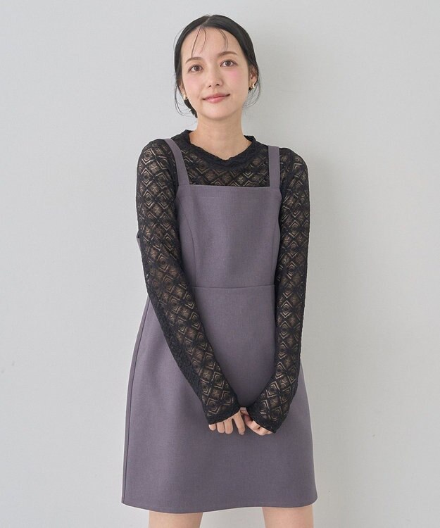 earth music&ecology スクエアネックミニワンピース Gray