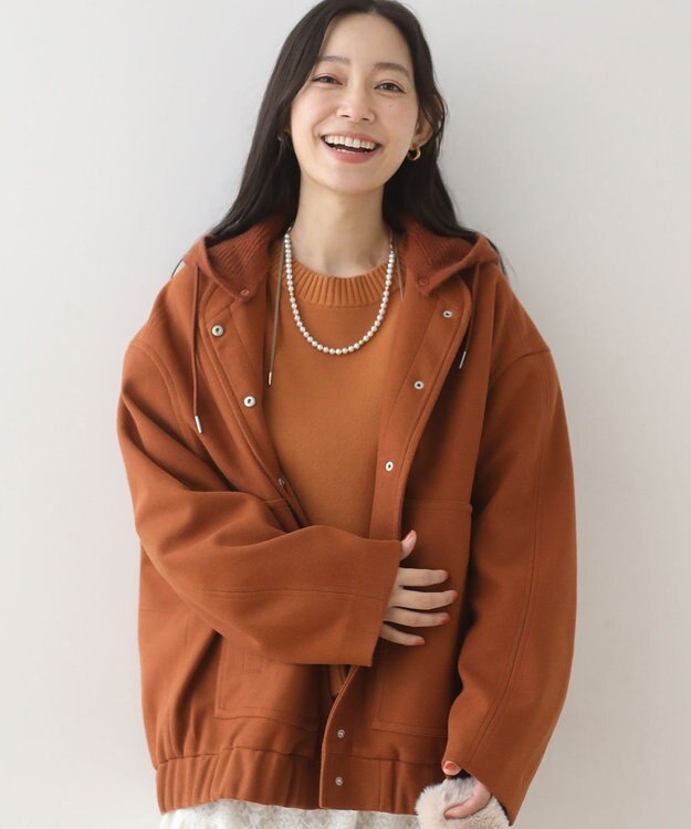 Green Parks ニットフード付きウーリーブルゾン