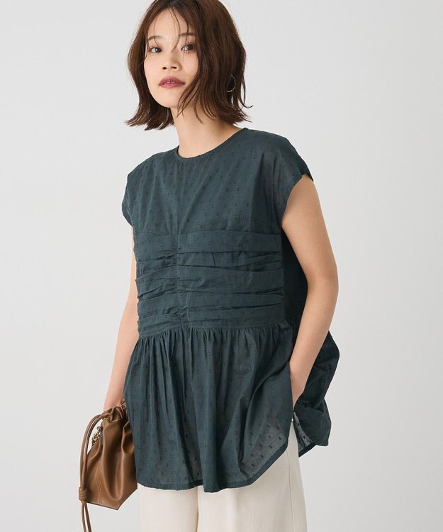 CRAFT STANDARD BOUTIQUE インド綿ドット刺繍ブラウス Green
