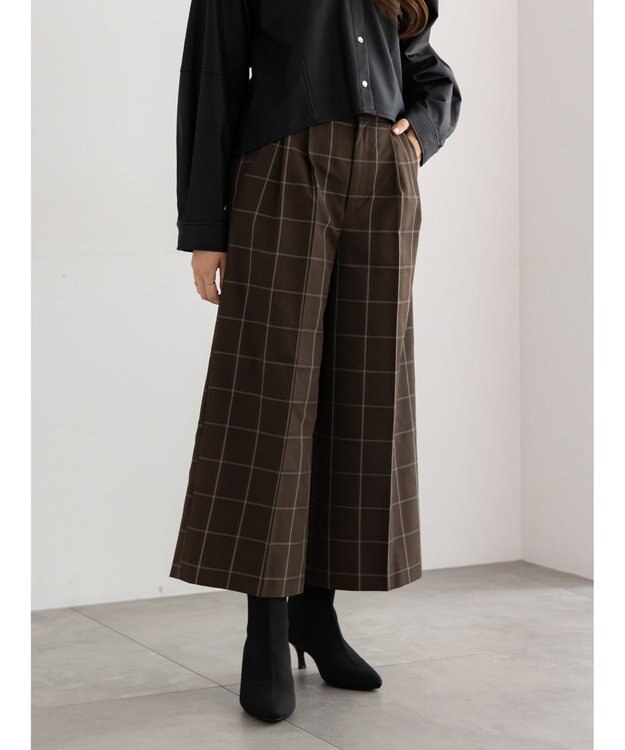 Te chichi パターンアソートワイドクロップトパンツ ブラウン