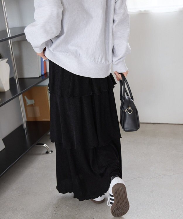 AMERICAN HOLIC ラメカットティアードスカート Black