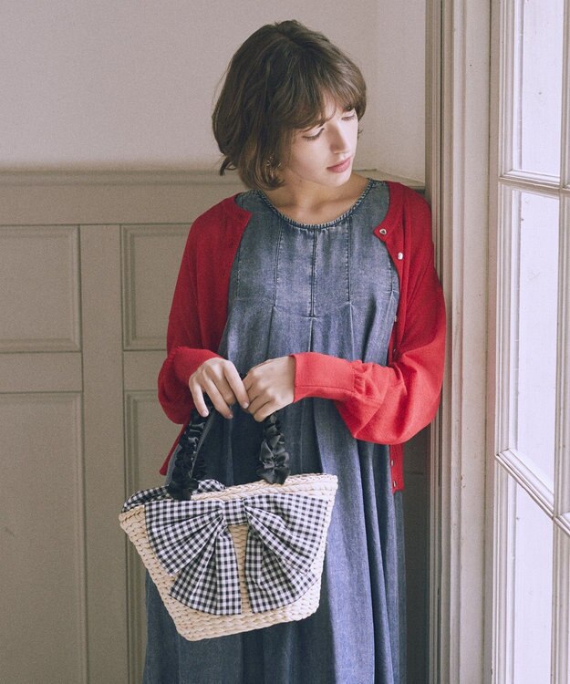 Maison de FLEUR リボンメイズフリルハンドルカゴバッグ Black