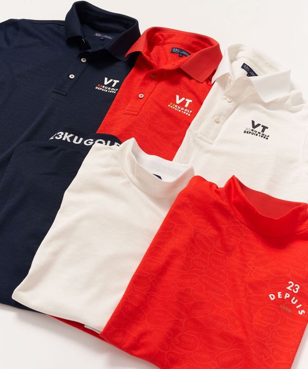 23区GOLF 【MEN】【吸水速乾/UVケア】ＹＥＬＬ柄ジャガード モックネック ネイビー系