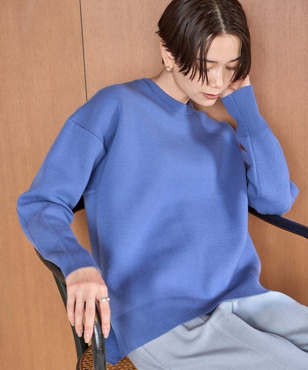 UNFILO 【洗える】スポンジ ニット プルオーバー ブルー