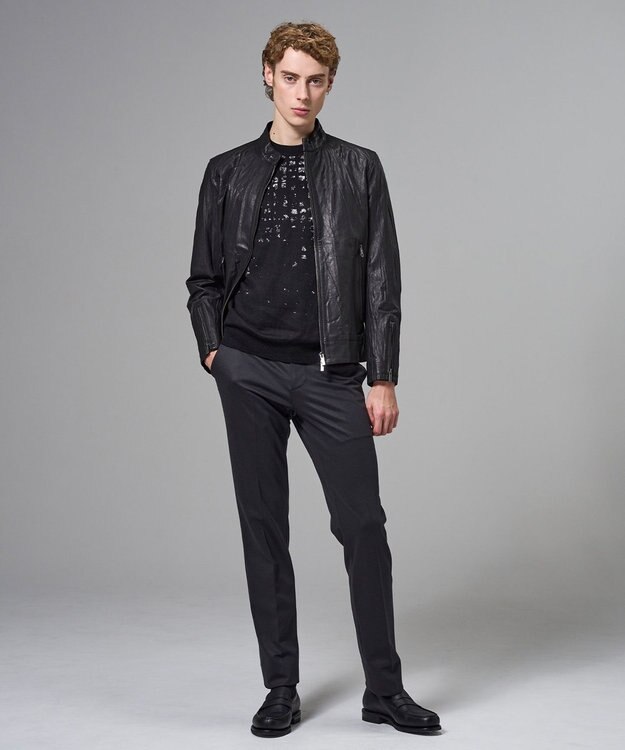 JOSEPH HOMME 【洗い加工】シュリンクエアレザー 　シングルライダースジャケット ブラック系