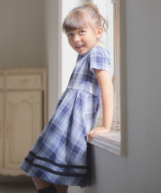 ANY KIDS ジャケット付き チェック ワンピース ネイビー