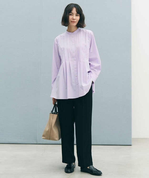 UNFILO L 【ウエストゴム/セレモニー】ドライダブルクロス タックテーパードパンツ ブラック