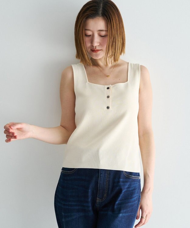 YECCA VECCA [UVカットマシンウォッシャブル]アンサンブルニット Border