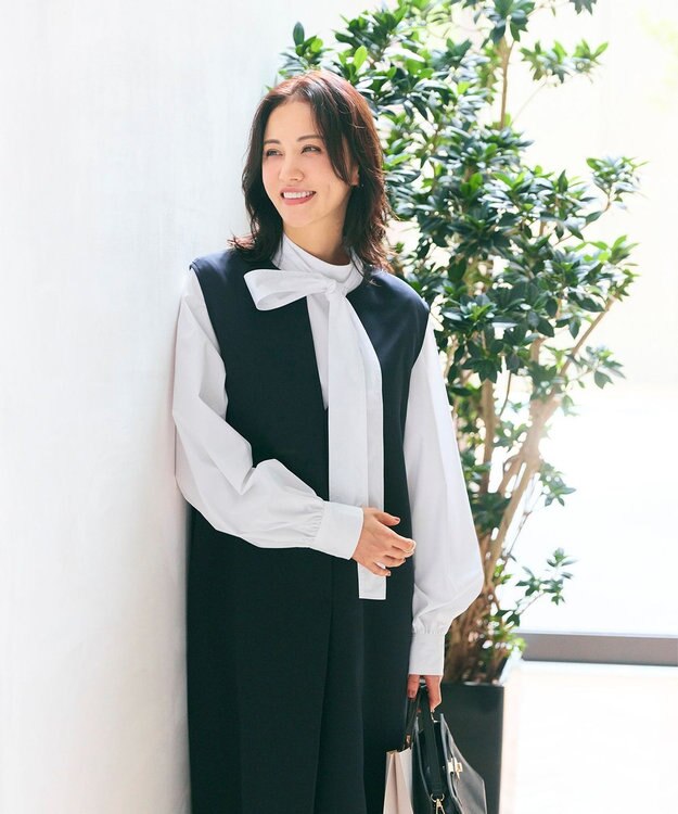 #Newans 【洗濯機可】キーネックジャンパースカート ネイビー