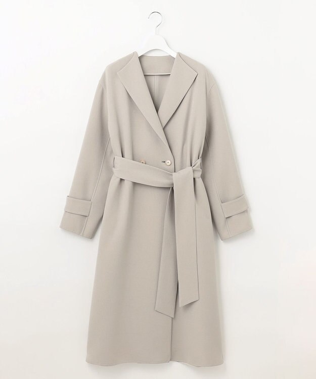 自由区 【洗える】ライトダブルクロス ノーカラーコート サンドベージュ