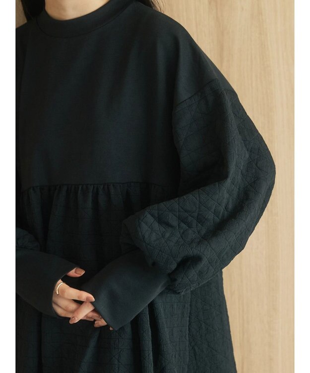 Green Parks armonia．異素材切替ワンピース Black