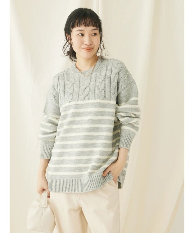 CRAFT STANDARD BOUTIQUE ケーブル×ボーダードッキングプルオーバー Border Gray