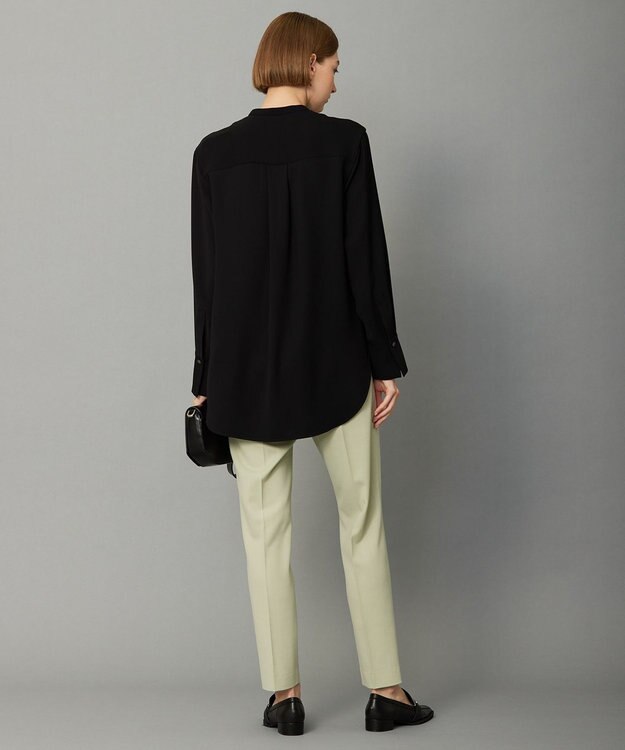 ICB 【WEB限定カラーあり・洗える】 ライトダブルクロス バンドカラーシャツ ブラック系