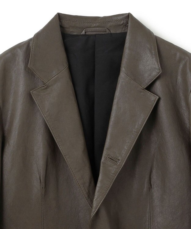 JOSEPH HOMME 新素材【シャツ感覚で羽織れる軽さ】シュリンクエアレザー　ジャケット ダークグリーン系