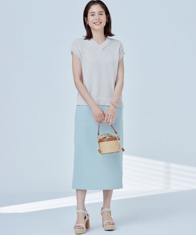 組曲 S 【WEB限定】ストライプジャガード タイトスカート クリームミント系