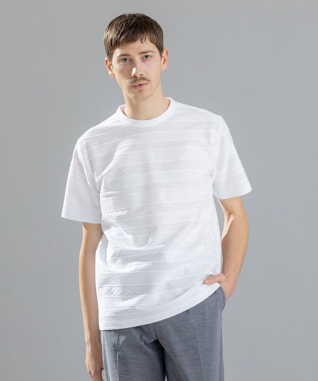 JOSEPH HOMME ジャガードボーダー　クルーネックTシャツ ホワイト系3