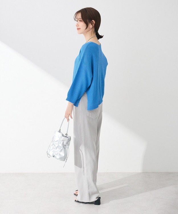 Green Parks かのこボートネック７分袖ニットプルオーバー Blue