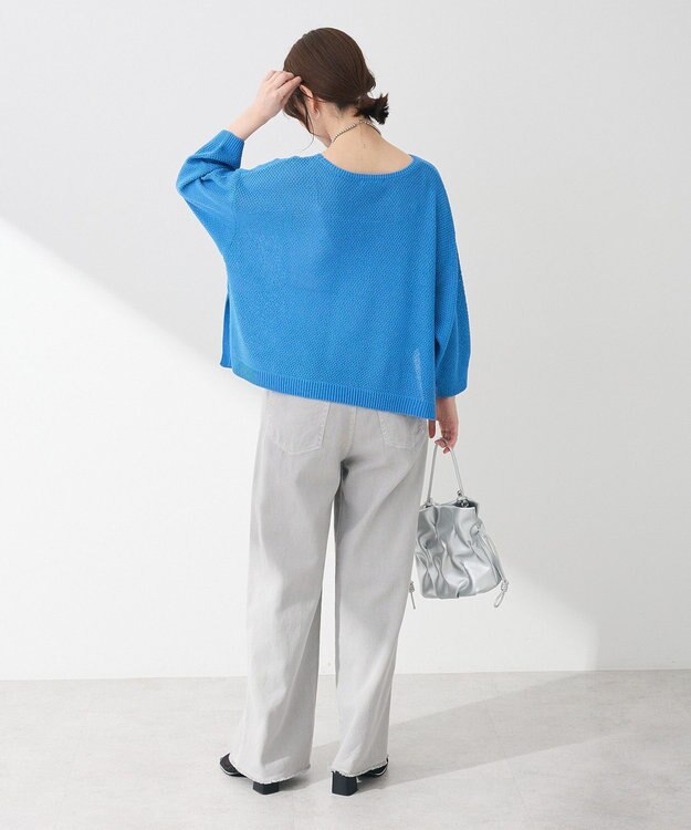 Green Parks かのこボートネック７分袖ニットプルオーバー Blue