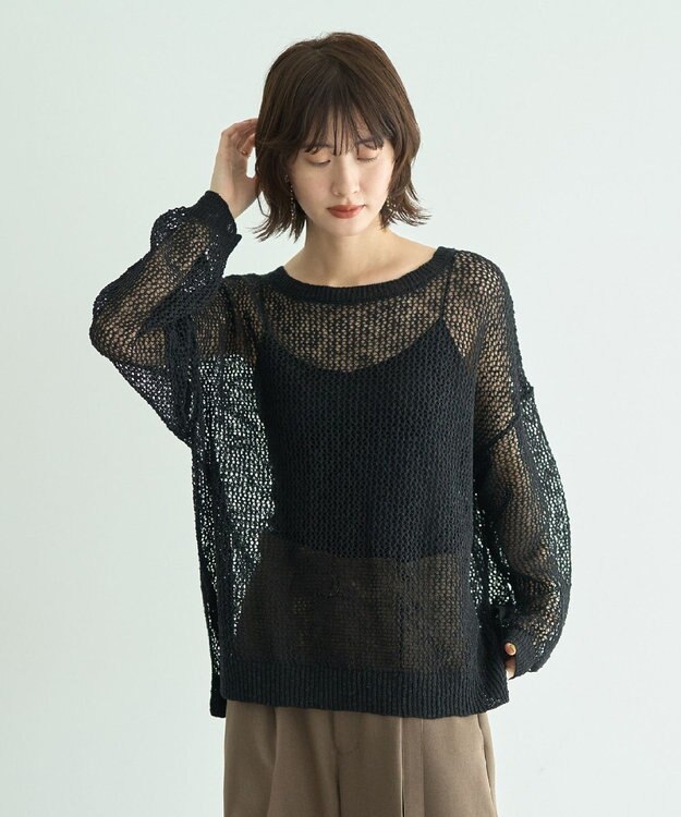 YECCA VECCA スラブメッシュルーズニット Black