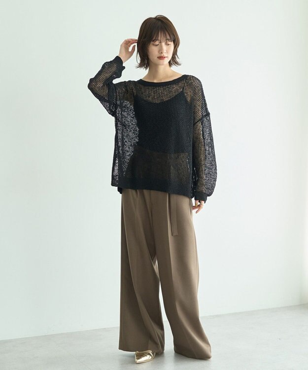 YECCA VECCA スラブメッシュルーズニット Black