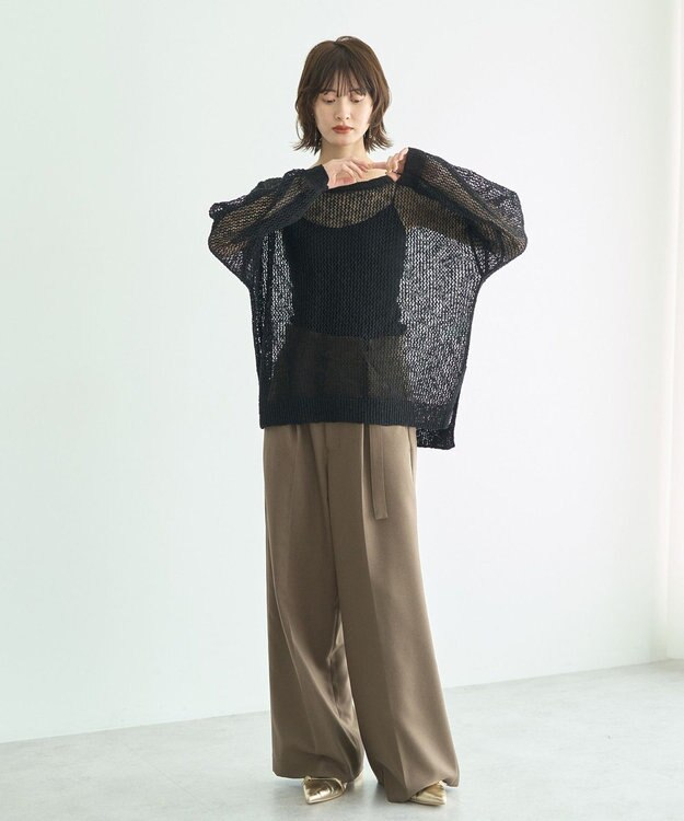 YECCA VECCA スラブメッシュルーズニット Black