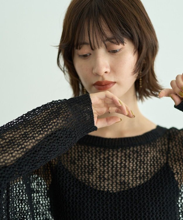 YECCA VECCA スラブメッシュルーズニット Black