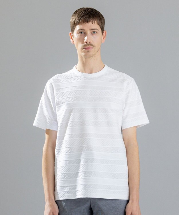 JOSEPH HOMME ジャガードボーダー　クルーネックTシャツ ホワイト系3