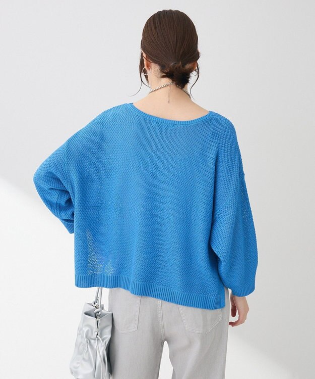 Green Parks かのこボートネック７分袖ニットプルオーバー Blue