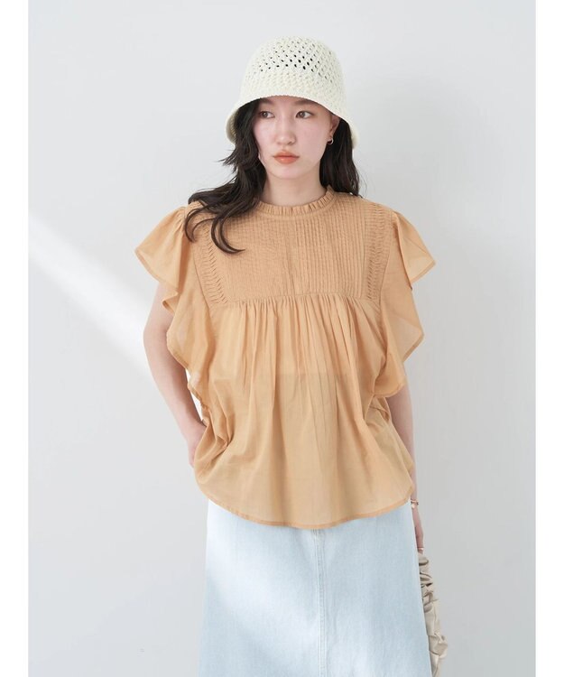 earth music&ecology コットンボイルフリルブラウス Beige