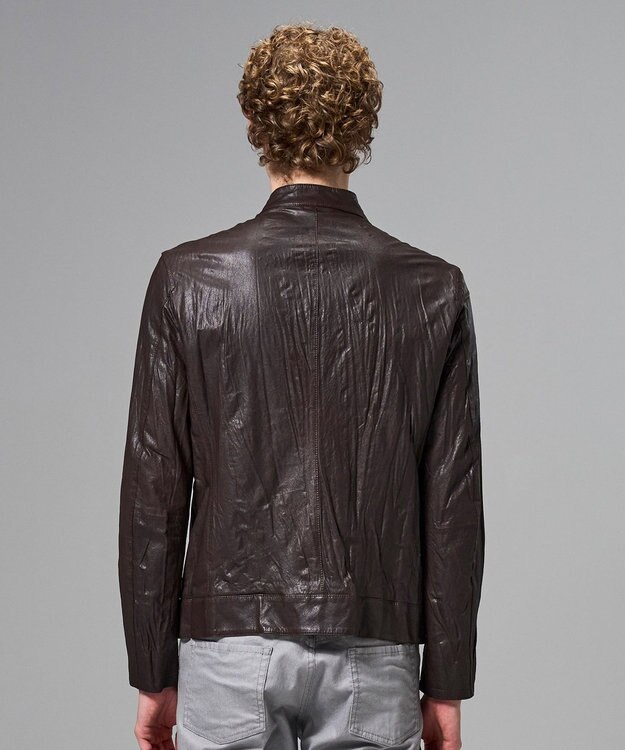 JOSEPH HOMME 【洗い加工】シュリンクエアレザー 　シングルライダースジャケット ダークブラウン系