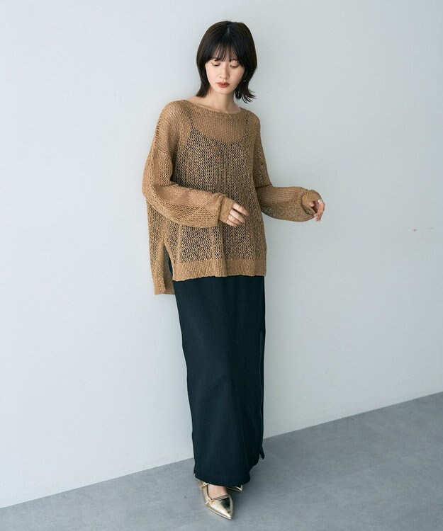 YECCA VECCA スラブメッシュルーズニット Camel
