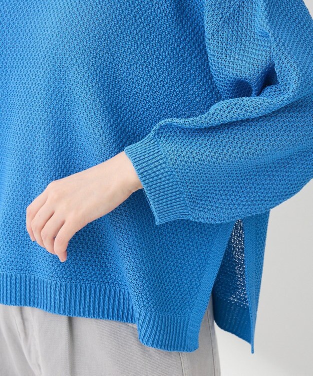 Green Parks かのこボートネック７分袖ニットプルオーバー Blue
