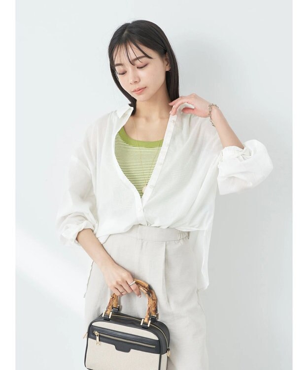 earth music&ecology コットンボイルギャザーシャツ Off White