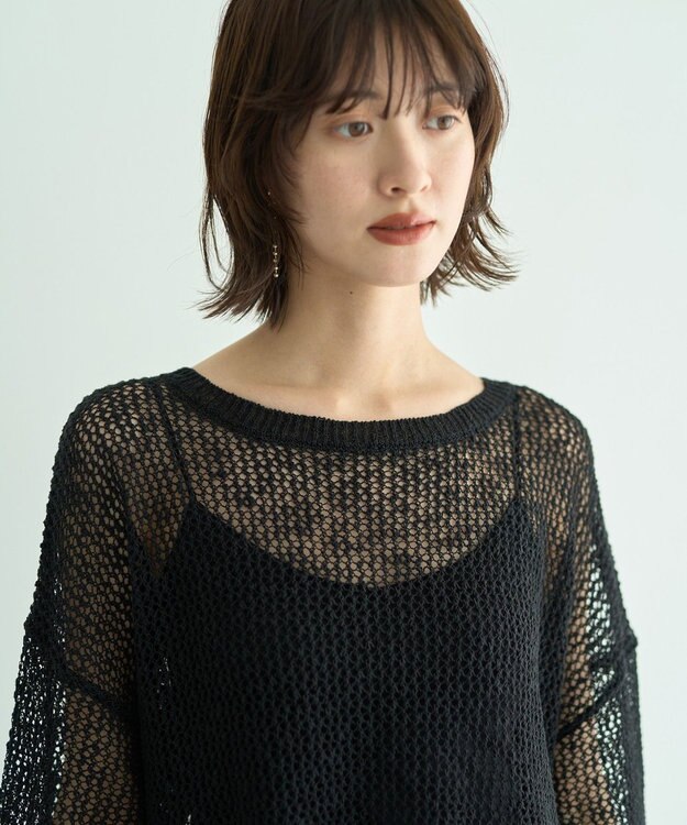 YECCA VECCA スラブメッシュルーズニット Black