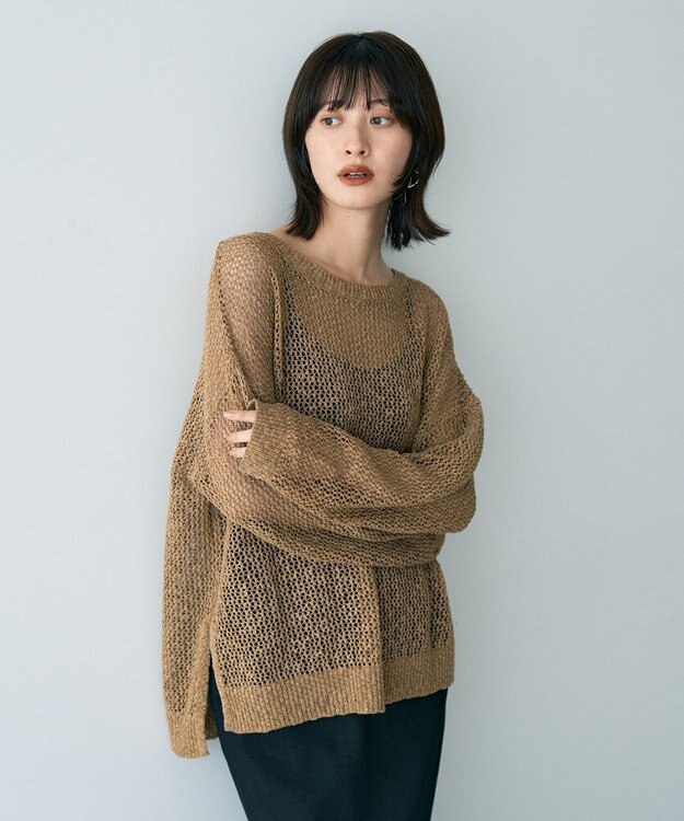 YECCA VECCA スラブメッシュルーズニット Camel