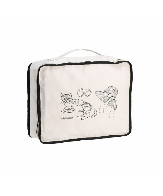 ACE BAGS & LUGGAGE HAyU × ace. トラベルポーチ Lサイズ 猫柄 17823 アイボリー