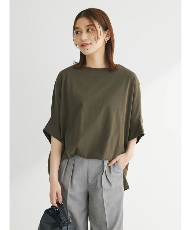 Green Parks 冷っとすずやか　ドルマンカット５分袖プルオーバー Khaki