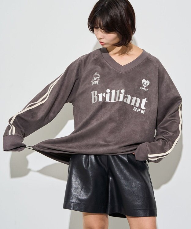 WEGO 【ユニセックス着用ITEM】フェイクスウェードグラフィックプルオーバー ブラック中濃色