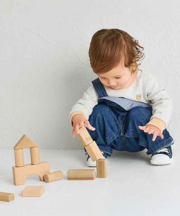 MIKI HOUSE HOT BISCUITS 【70-110cm】ワンポイント 6オンスデニム オーバーオール インディゴブルー