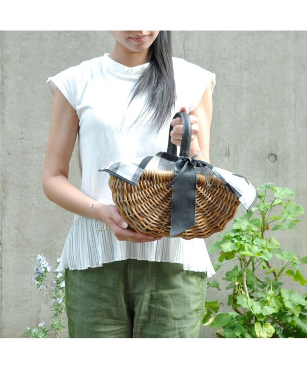 UNBILLION perche アラログ×姫路レザーフラップ付きカゴバッグ ブラックチェック