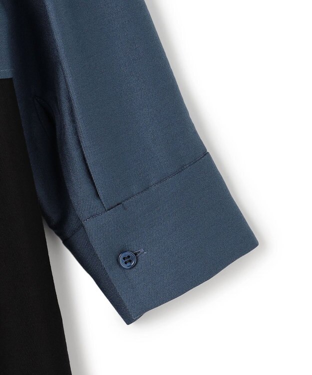 ICB 【洗える】ウールワッシャーツイル シャツドッキング ワンピース ブルーグレー×ブラック