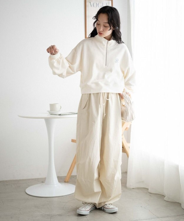 WEGO ハーフジップショートスウェット オフホワイト