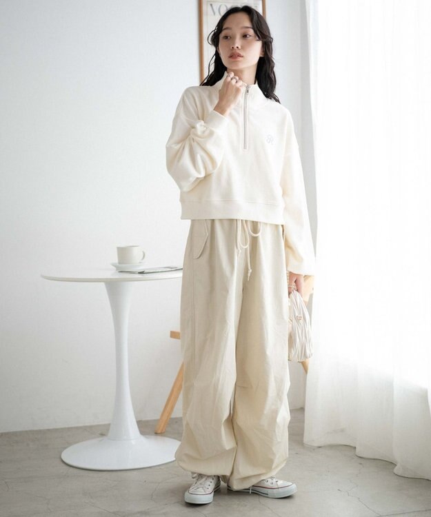 WEGO ハーフジップショートスウェット オフホワイト