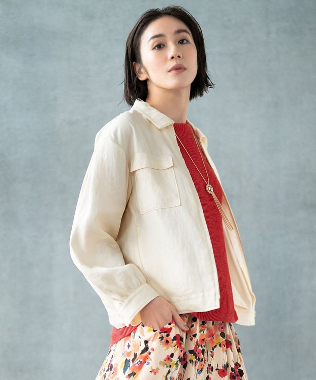 自由区 【XSサイズ～/洗える】ブライトリネンファイユ ジップアップブルゾン アイボリー系