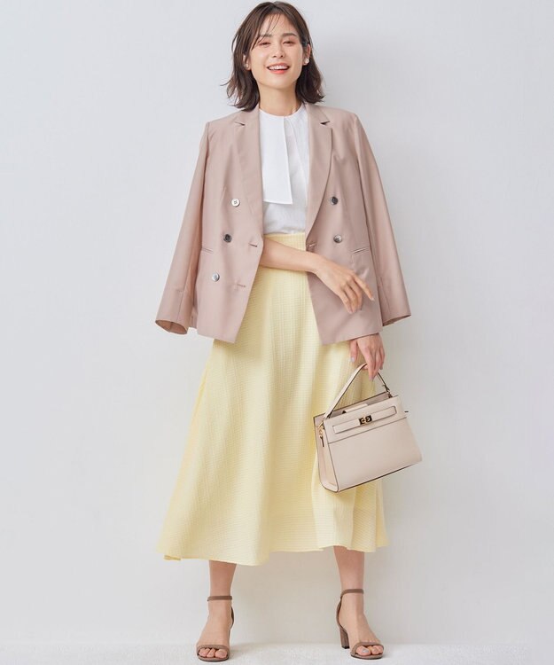 組曲 ステッチストライプドビー フレアスカート シェルイエロー系