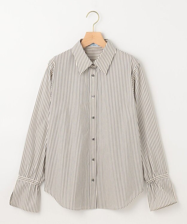 組曲 S コンパクトシャーティング フレア袖シャツ エクリュストライプ系1