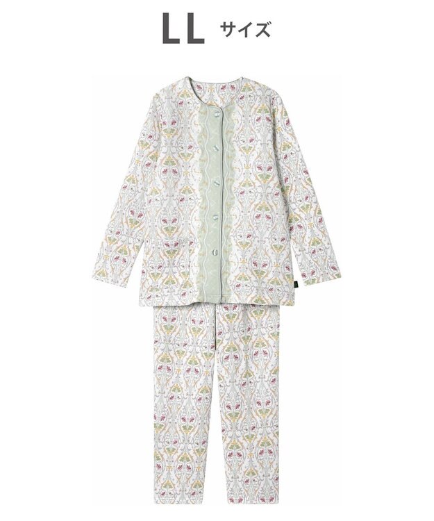 WACOAL パジャマ 長袖 長ズボン 綿混(本体) あったか ミントン レディース NDW426 /ワコール ホワイト