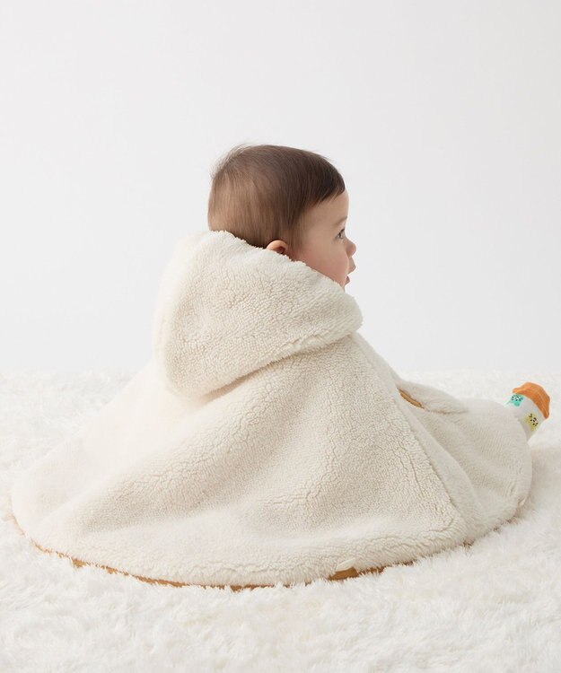 MIKI HOUSE HOT BISCUITS カラフルビーンズ 裏ボアフリース リバーシブル総柄マント マルチカラー