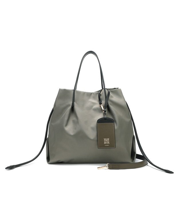 style code 【PADMA/パドマ】カードケース付　ナイロン巾着トートバッグ カーキ